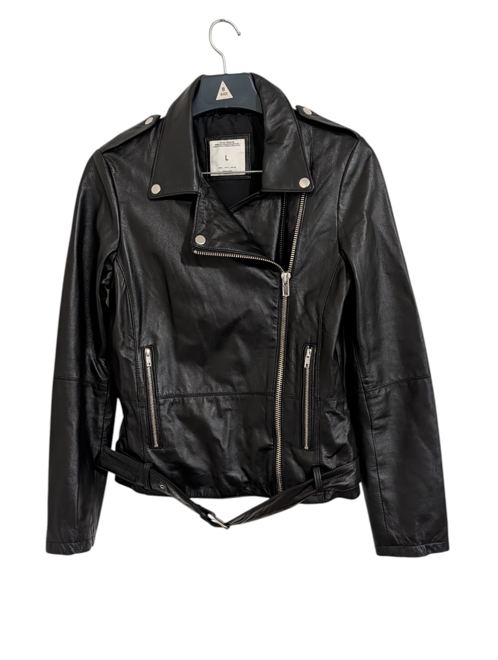 Zara Black Faux Leather Jacket Moto Jacket Silver Accents Women's L